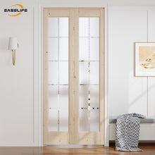 Load image into Gallery viewer, Solid Wood Glass Unfinished Bi-Fold Door With Installation Hardware Kit