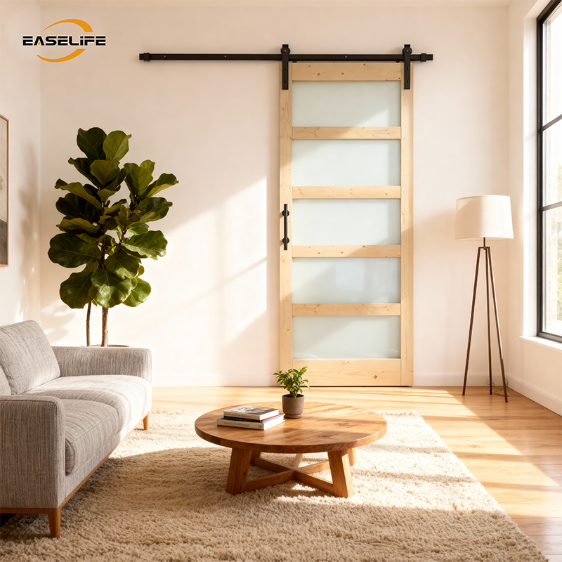 Glass Wood  Barn Door with Installation Hardware Kit