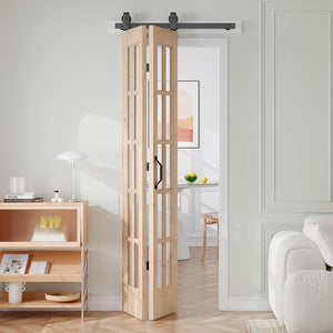 Easelife 42in x 84in(Double 21x84inch) Bifold French Glass Door,Sliding Folding Barn Doors with 3.8FT Hardware Track kit Included,Preassembled,Easy Install