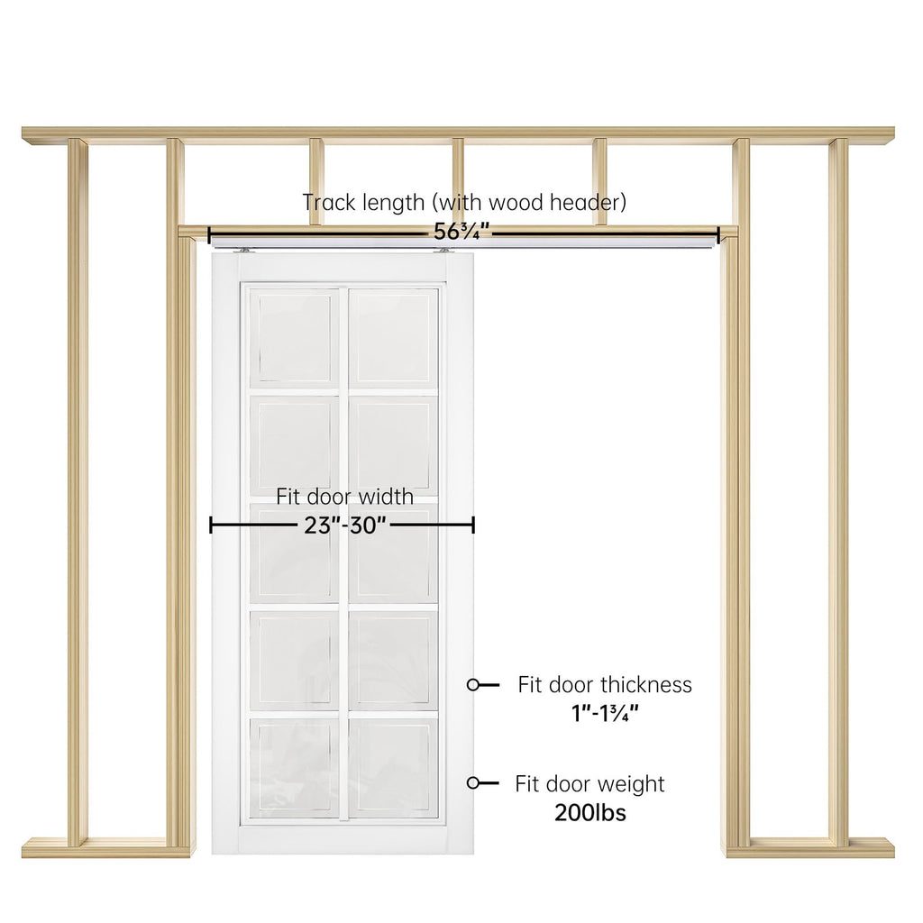 EaseLife Sliding Pocket Door Hardware Kit,Commercial Grade,Aluminum Box Rail Kit for Single Door,Slide Smoothly Quietly,Easy Install,No Door