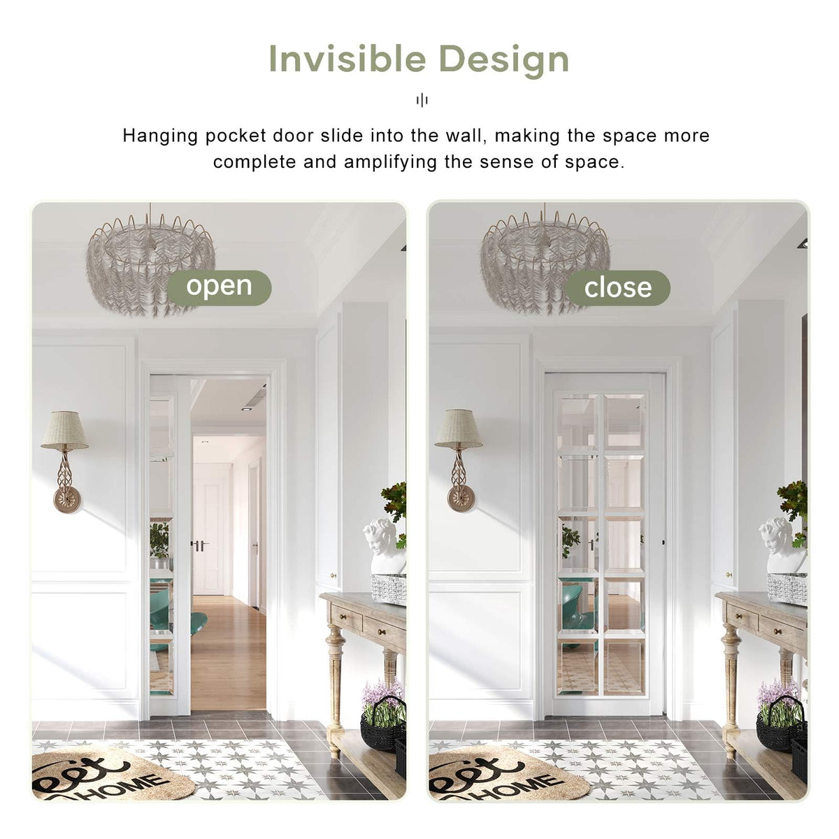 EaseLife Sliding Pocket Door Hardware Kit,Commercial Grade,Aluminum Box Rail Kit for Single Door,Slide Smoothly Quietly,Easy Install,No Door