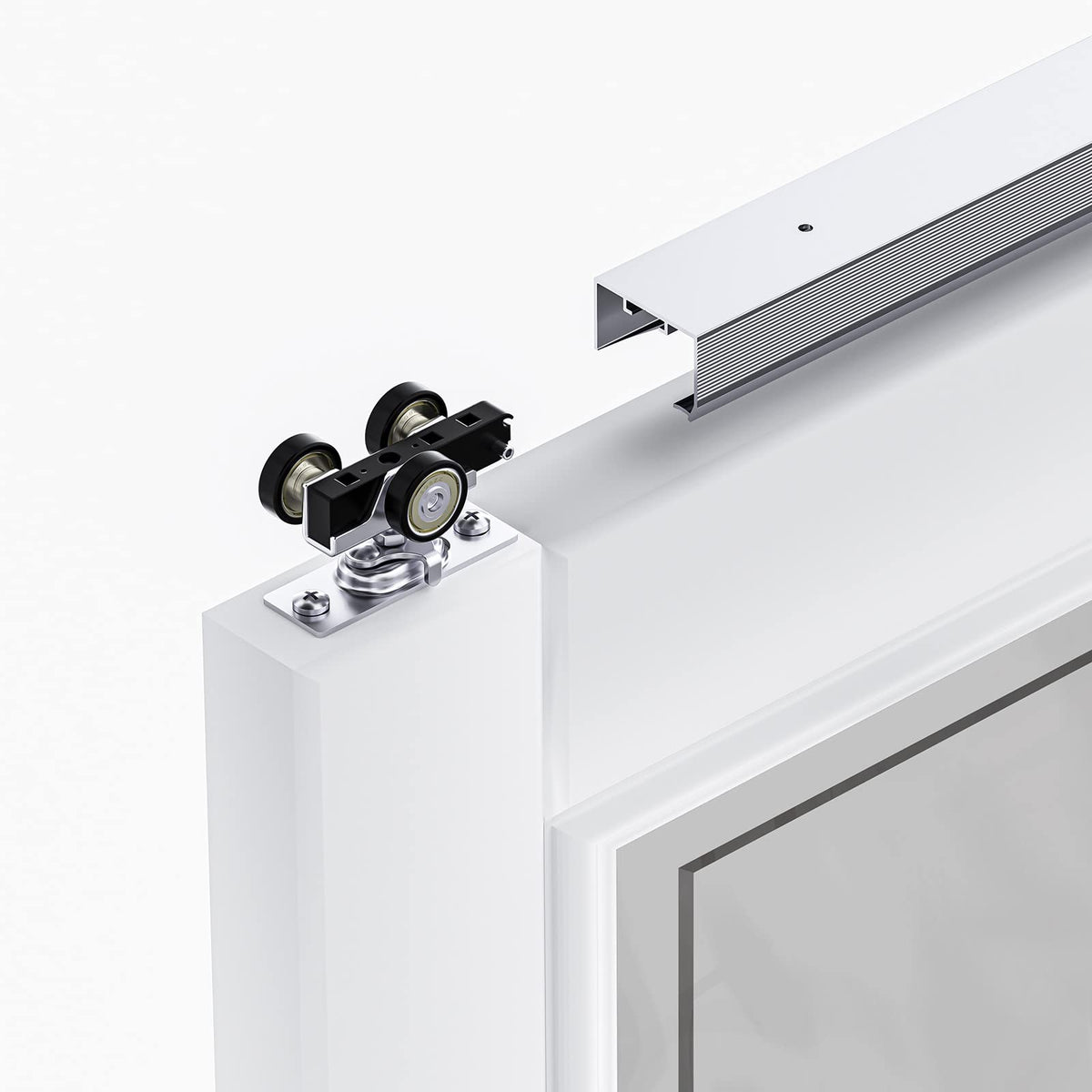 EaseLife Sliding Pocket Door Hardware Kit,Commercial Grade,Aluminum Box Rail Kit for Single Door,Slide Smoothly Quietly,Easy Install,No Door