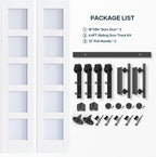 EaseLife Glass Barn Door with Sliding Door Hardware Kit Included & Handle,Solid LVL Wood Covered with Water-Proof & Scratch-Resistant PVC Surface,DIY Assembly,5-Panel Glass,White