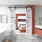 EaseLife Glass Barn Door with Sliding Door Hardware Kit Included & Handle,Solid LVL Wood Covered with Water-Proof & Scratch-Resistant PVC Surface,DIY Assembly,5-Panel Glass,White