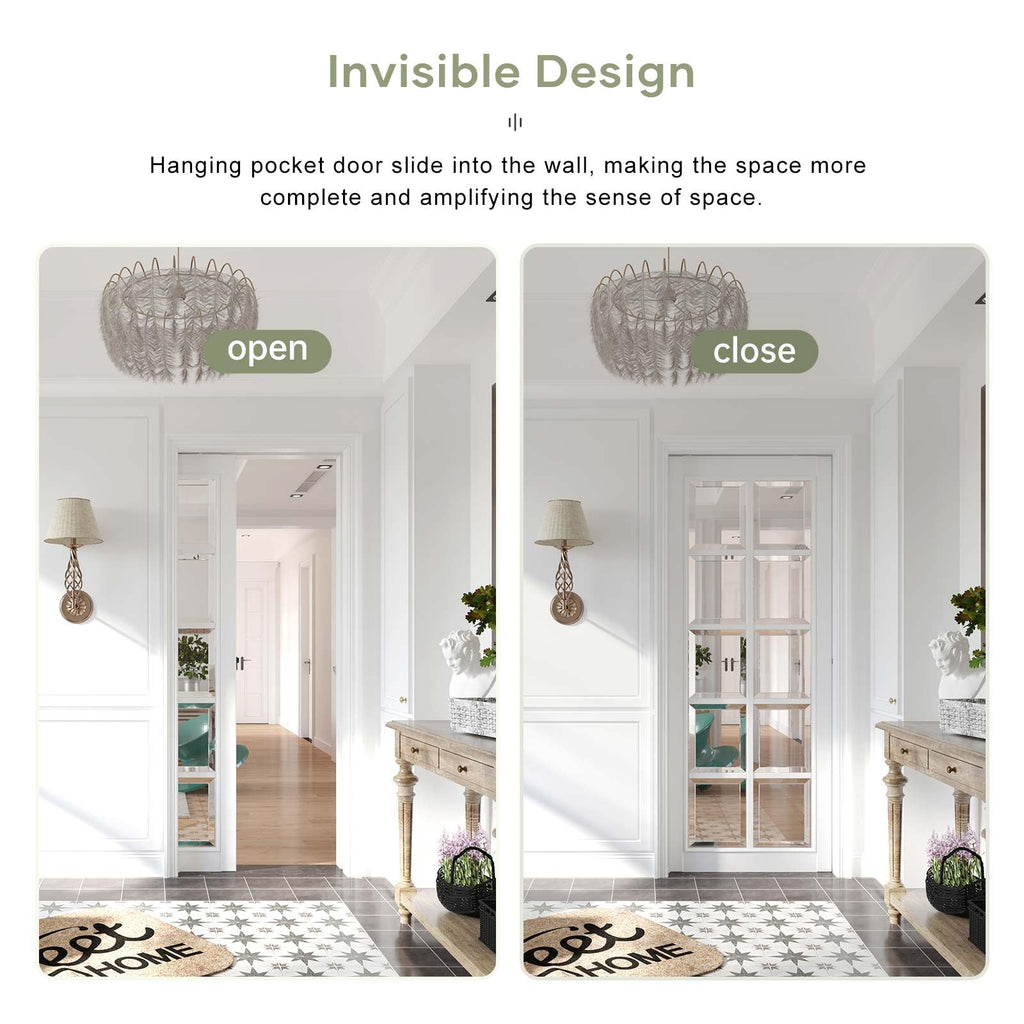 EaseLife Sliding Pocket Door Hardware Kit,Commercial Grade,Aluminum Box Rail Kit for Single Door,Slide Smoothly Quietly,Easy Install,No Door