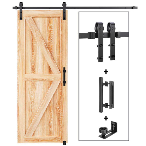 EaseLife Sliding Barn Door Hardware Track Kit with 12'' Handle & Floor Guide