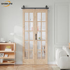 Easelife 42in x 84in(Double 21x84inch) Bifold French Glass Door,Sliding Folding Barn Doors with 3.8FT Hardware Track kit Included,Preassembled,Easy Install