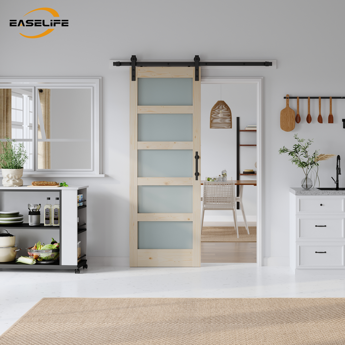 Glass Wood  Barn Door with Installation Hardware Kit
