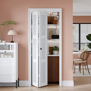 EaseLife Preassembled Bi-Fold Doors, for 30"x 80" Opening,Tempered Frosted Glass Closet Folding Barn Door with Concealed Hardware Kit,MDF Wood Panel,Water-Proof PVC Surface,Easy Installation