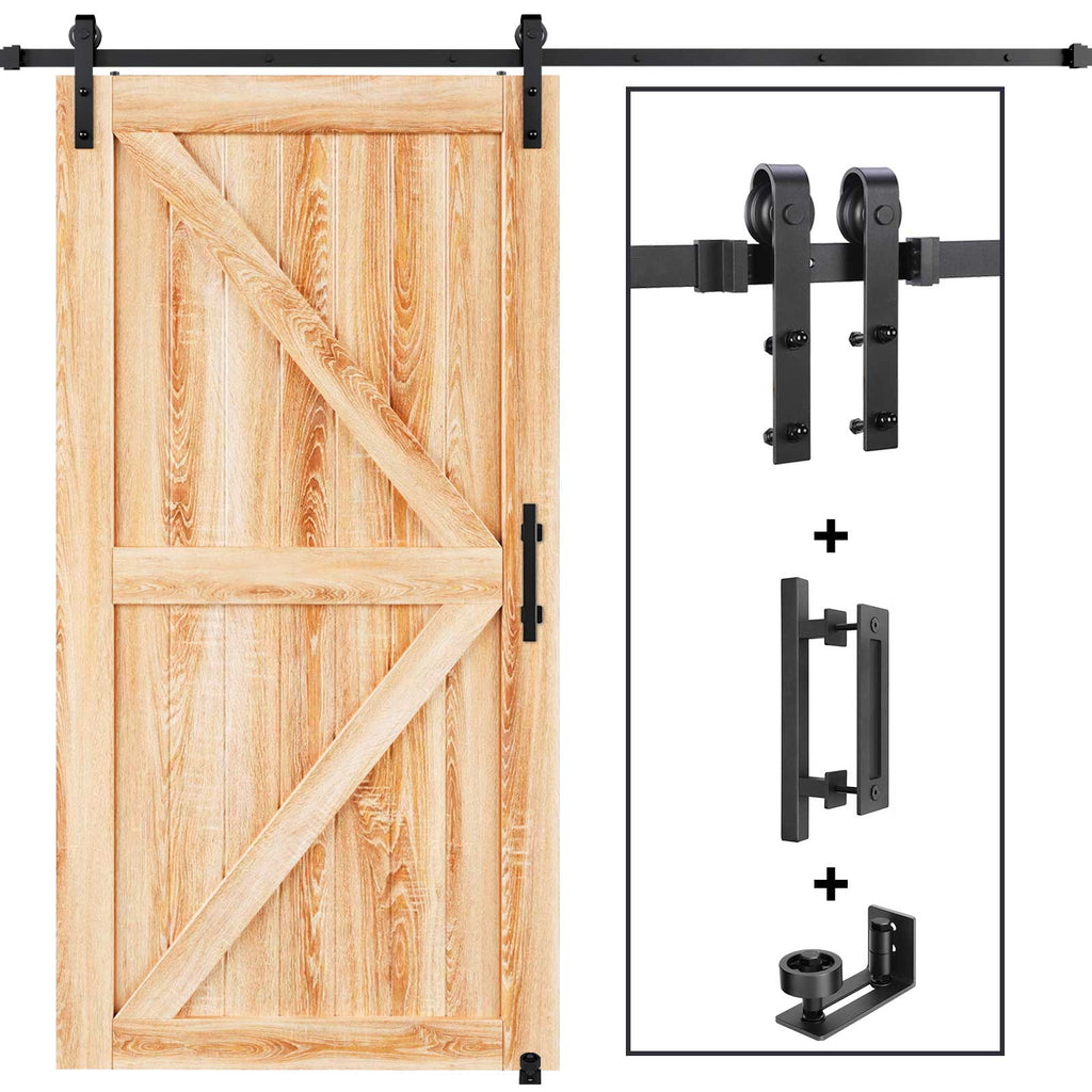 EaseLife Sliding Barn Door Hardware Track Kit with 12'' Handle & Floor Guide