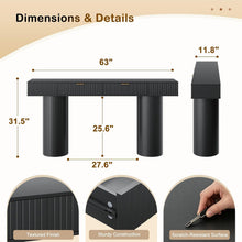Load image into Gallery viewer, 63 Inch Black Console Table with Drawers, Modern Fluted Entryway Table, Long Narrow Sofa Table for Hallway Living Room, Sturdy Cylindrical Legs, 220 lbs Capacity