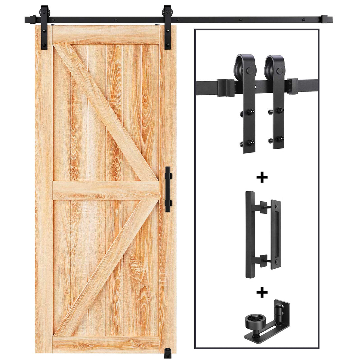 EaseLife Sliding Barn Door Hardware Track Kit with 12'' Handle & Floor Guide