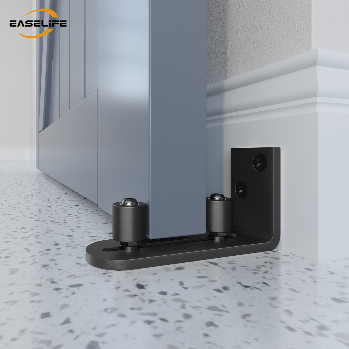 EaseLife Sliding Barn Door Bottom Floor Guide - Barn Door Hardware for DIY Users, Adjustable Ball Bearing Rollers, Wall-Mount, Flush-Bottom for Sleek Look, Side Access for Easy Install, Stability & Support