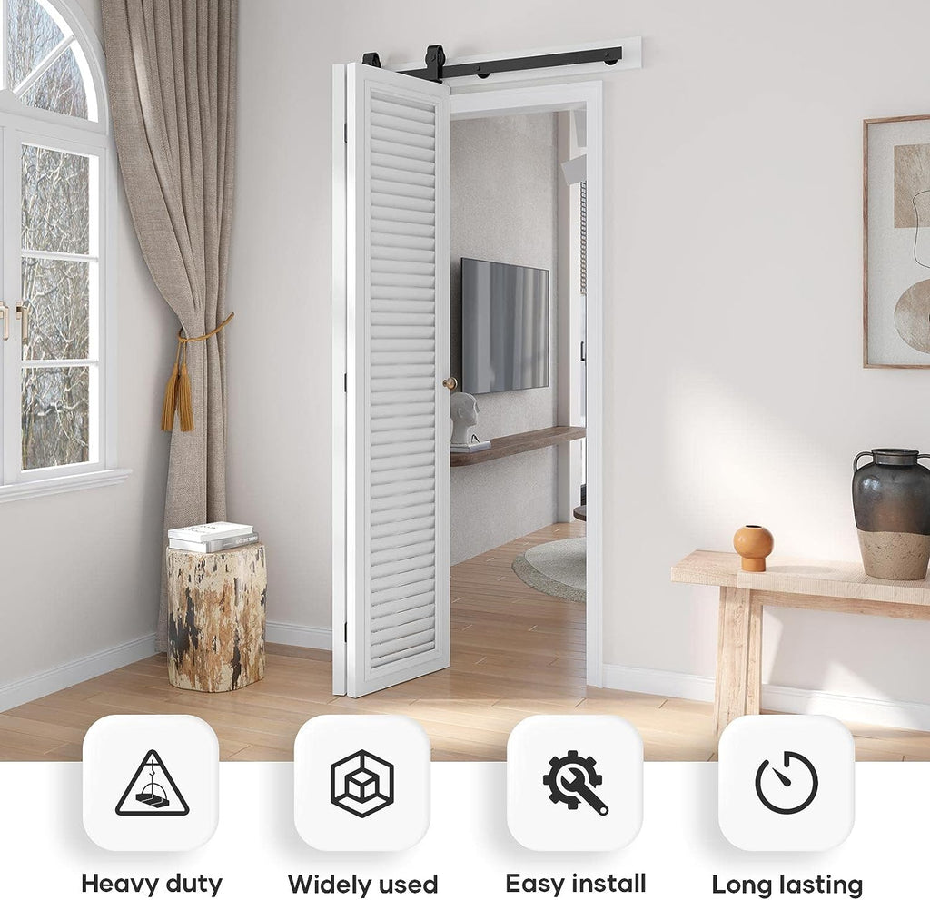 Bi-fold Sliding Barn Door Hardware,Top Mount Installation,Heavy Duty Roller,Smoothly and Quietly,Black(Door Not Included)