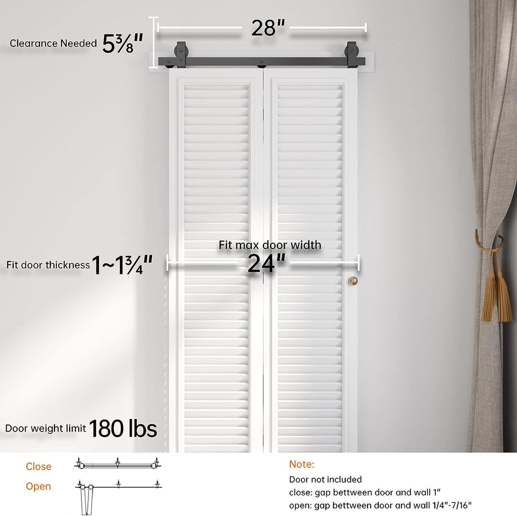 Bi-fold Sliding Barn Door Hardware,Top Mount Installation,Heavy Duty Roller,Smoothly and Quietly,Black(Door Not Included)