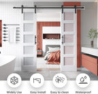 EaseLife Glass Barn Door with Sliding Door Hardware Kit Included & Handle,Solid LVL Wood Covered with Water-Proof & Scratch-Resistant PVC Surface,DIY Assembly,5-Panel Glass,White