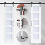EaseLife Glass Barn Door with Sliding Door Hardware Kit Included & Handle,Solid LVL Wood Covered with Water-Proof & Scratch-Resistant PVC Surface,DIY Assembly,5-Panel Glass,White