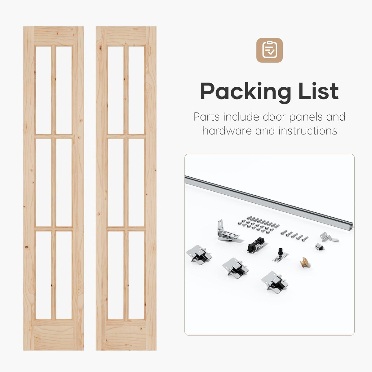 30"x 80" (Double 15" x 80") Bifold Barn Door, Tempered Frosted Glass Bifold Closet Door with 2.5FT Concealed Hardware Kit, Preassembled French Bifold Wood Door, Easy to Assemble,DIY Coloring