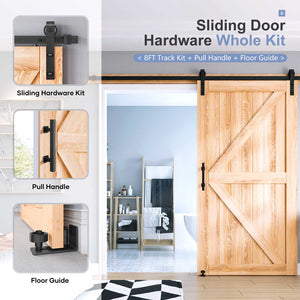 EaseLife Sliding Barn Door Hardware Track Kit with 12'' Handle & Floor Guide