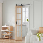 Easelife 42in x 84in(Double 21x84inch) Bifold French Glass Door,Sliding Folding Barn Doors with 3.8FT Hardware Track kit Included,Preassembled,Easy Install