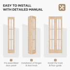 30"x 80" (Double 15" x 80") Bifold Barn Door, Tempered Frosted Glass Bifold Closet Door with 2.5FT Concealed Hardware Kit, Preassembled French Bifold Wood Door, Easy to Assemble,DIY Coloring