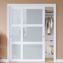 Load image into Gallery viewer, EaseLife Bypass Sliding Closet Doors – Frosted Glass Panels with Hardware Kit, Preassembled White MDF Barn Doors