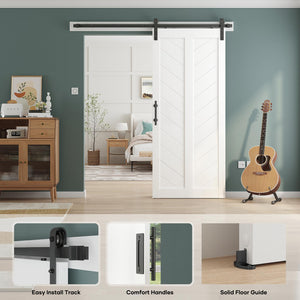 Sliding Barn Door with Barn Door Hardware Track Kit Included,Solid MDF Slab Covered with Water-Proof & Scratch-Resistant PVC Surface,DIY Assembly,Easy Install,White,V Frame