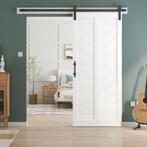 Sliding Barn Door with Barn Door Hardware Track Kit Included,Solid MDF Slab Covered with Water-Proof & Scratch-Resistant PVC Surface,DIY Assembly,Easy Install,White,V Frame