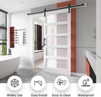 EaseLife Glass Barn Door with Sliding Door Hardware Kit Included & Handle,Solid LVL Wood Covered with Water-Proof & Scratch-Resistant PVC Surface,DIY Assembly,5-Panel Glass,White
