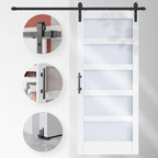 EaseLife Glass Barn Door with Sliding Door Hardware Kit Included & Handle,Solid LVL Wood Covered with Water-Proof & Scratch-Resistant PVC Surface,DIY Assembly,5-Panel Glass,White