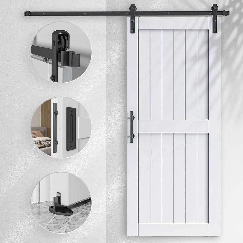 EaseLife Sliding Barn Door with Barn Door Hardware Track Kit Included,Solid LVL Wood Slab Covered with Water-Proof & Scratch-Resistant PVC Surface,DIY Assembly,Easy Install,White, H-Frame
