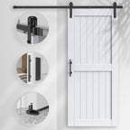 EaseLife Sliding Barn Door with Barn Door Hardware Track Kit Included,Solid LVL Wood Slab Covered with Water-Proof & Scratch-Resistant PVC Surface,DIY Assembly,Easy Install,White, H-Frame