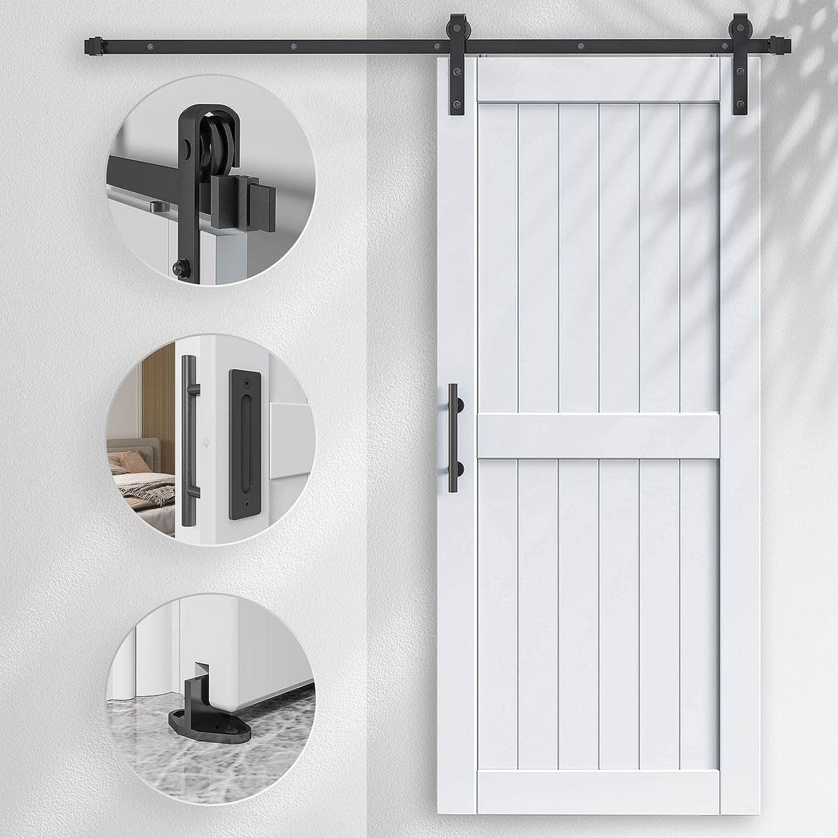 EaseLife Sliding Barn Door with Barn Door Hardware Track Kit Included,Solid LVL Wood Slab Covered with Water-Proof & Scratch-Resistant PVC Surface,DIY Assembly,Easy Install,White, H-Frame