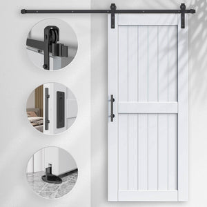 EaseLife Sliding Barn Door with Barn Door Hardware Track Kit Included,Solid LVL Wood Slab Covered with Water-Proof & Scratch-Resistant PVC Surface,DIY Assembly,Easy Install,White, H-Frame