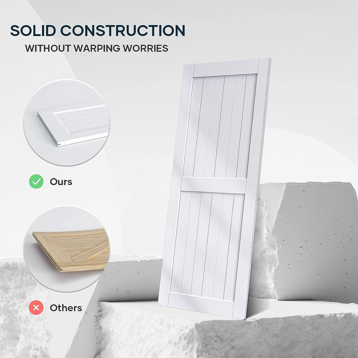 EaseLife Sliding Barn Door with Barn Door Hardware Track Kit Included,Solid LVL Wood Slab Covered with Water-Proof & Scratch-Resistant PVC Surface,DIY Assembly,Easy Install,White, H-Frame