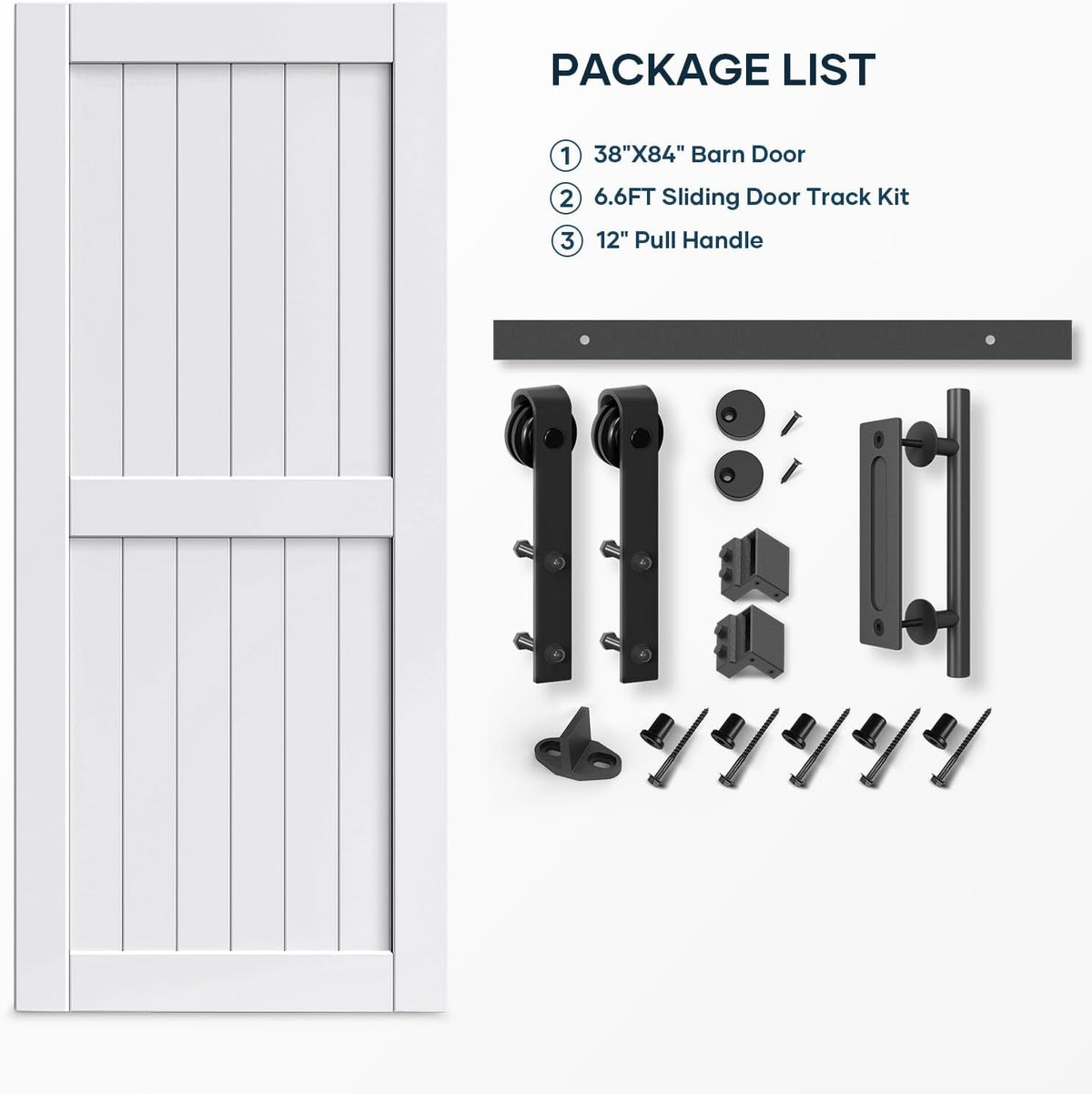 EaseLife Sliding Barn Door with Barn Door Hardware Track Kit Included,Solid LVL Wood Slab Covered with Water-Proof & Scratch-Resistant PVC Surface,DIY Assembly,Easy Install,White, H-Frame