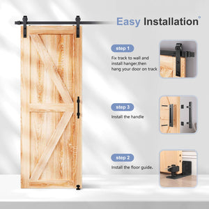 EaseLife Sliding Barn Door Hardware Track Kit with 12'' Handle & Floor Guide