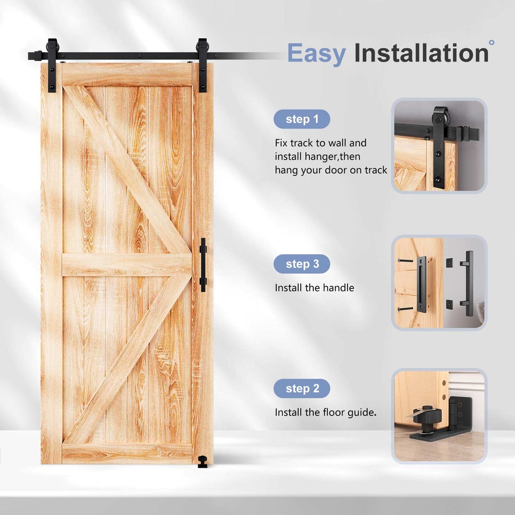 EaseLife Sliding Barn Door Hardware Track Kit with 12'' Handle & Floor Guide