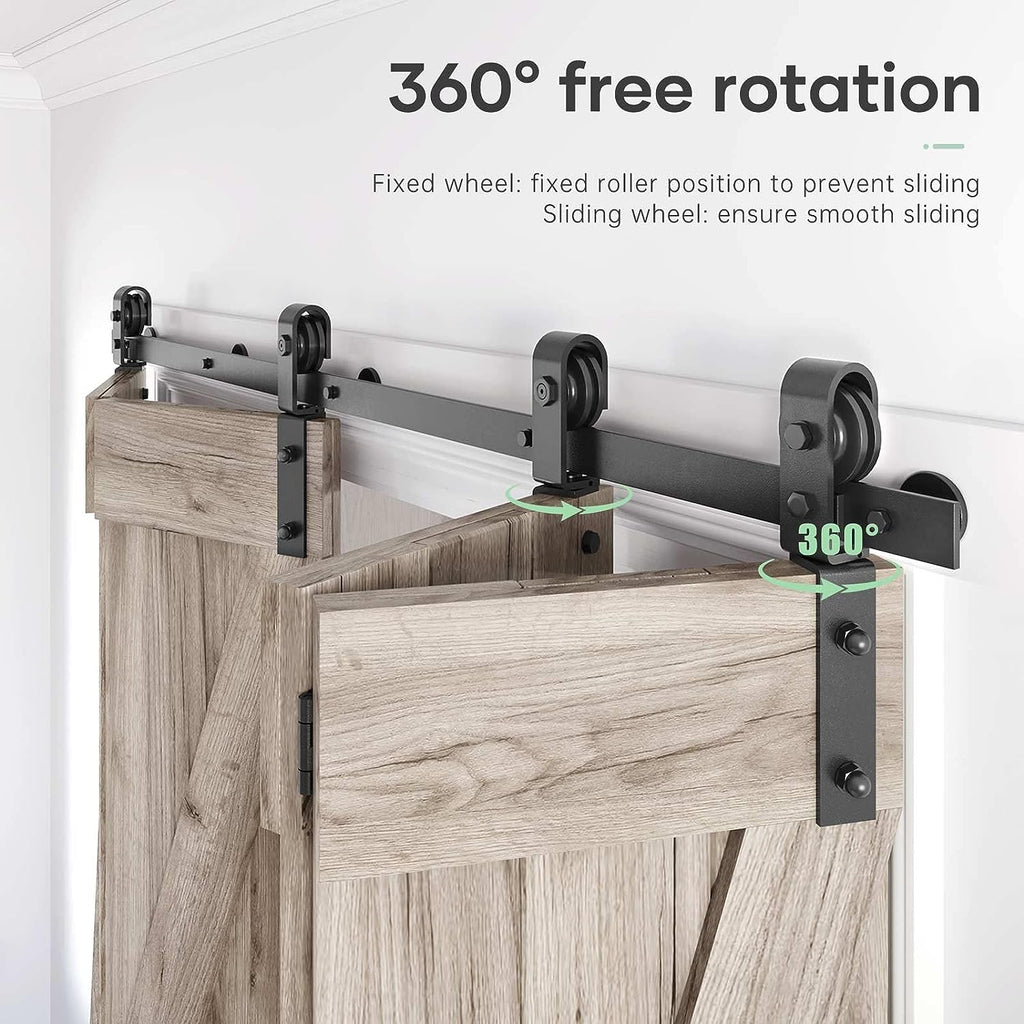 Bifold Sliding Barn Door Hardware Track Kit,Side Mounted Black Roller,Smoothly and Quietly,Assembly Easy (Door Not Included)