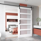 EaseLife Glass Barn Door with Sliding Door Hardware Kit Included & Handle,Solid LVL Wood Covered with Water-Proof & Scratch-Resistant PVC Surface,DIY Assembly,5-Panel Glass,White