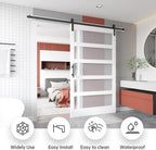 EaseLife Glass Barn Door with Sliding Door Hardware Kit Included & Handle,Solid LVL Wood Covered with Water-Proof & Scratch-Resistant PVC Surface,DIY Assembly,5-Panel Glass,White