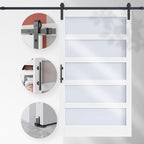 EaseLife Glass Barn Door with Sliding Door Hardware Kit Included & Handle,Solid LVL Wood Covered with Water-Proof & Scratch-Resistant PVC Surface,DIY Assembly,5-Panel Glass,White