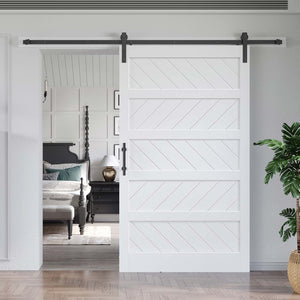 White Barn Door with Sliding Door Hardware Track Kit Included,Solid MDF Wood Slab Covered with Water-Proof & Scratch-Resistant PVC Surface,DIY Assembly,Easy Install,5-Panel
