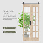 Easelife 42in x 84in(Double 21x84inch) Bifold French Glass Door,Sliding Folding Barn Doors with 3.8FT Hardware Track kit Included,Preassembled,Easy Install
