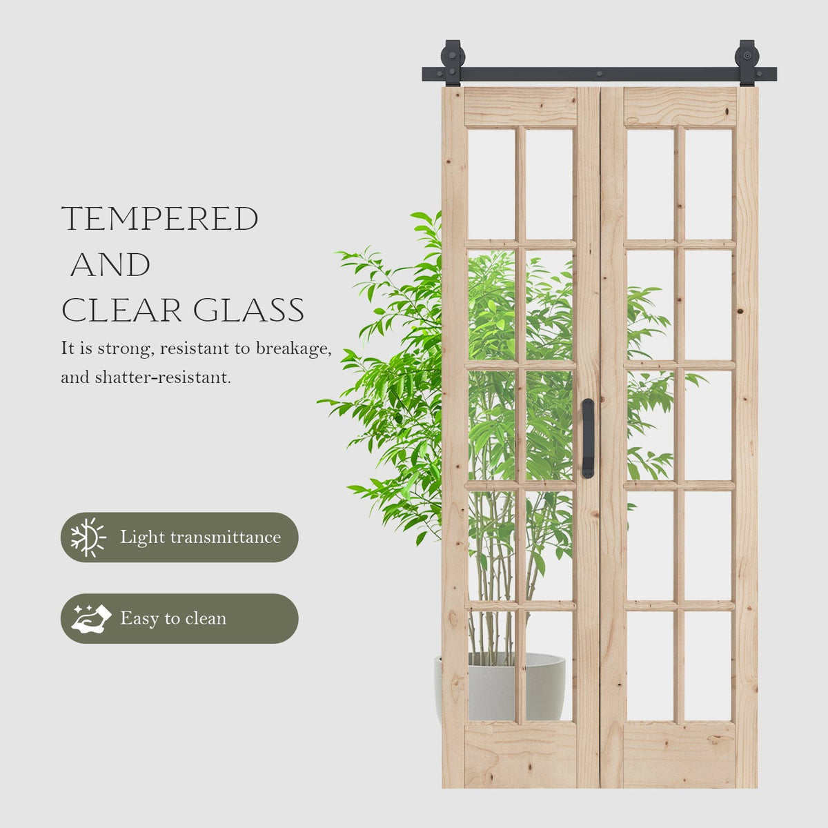 Easelife 42in x 84in(Double 21x84inch) Bifold French Glass Door,Sliding Folding Barn Doors with 3.8FT Hardware Track kit Included,Preassembled,Easy Install