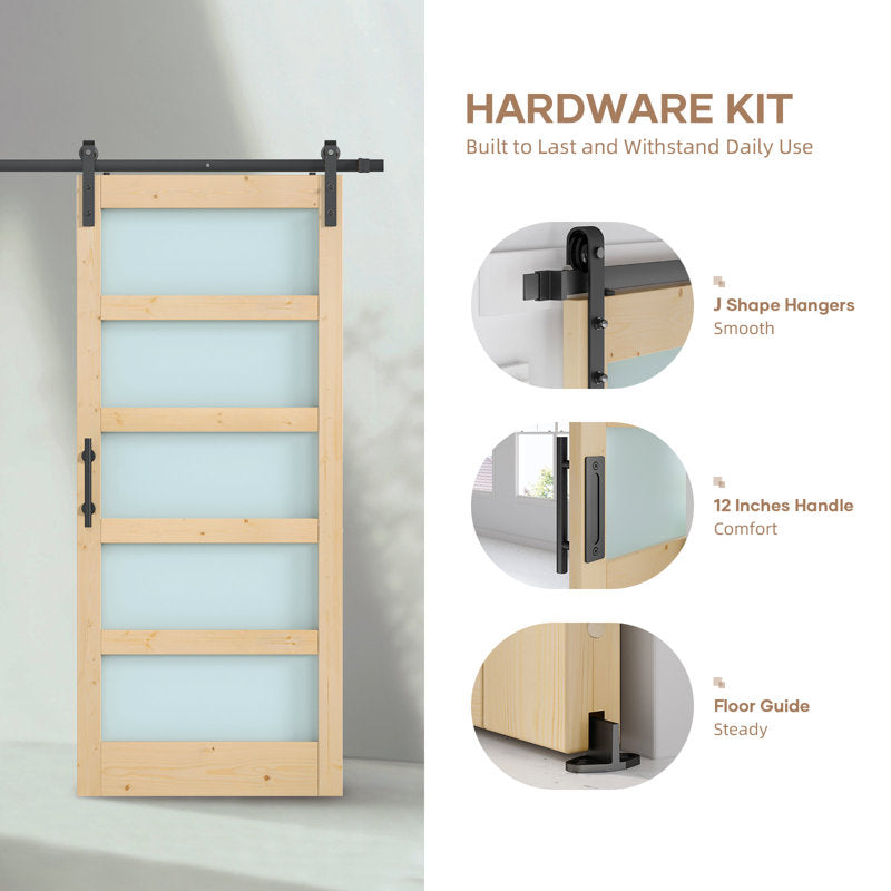 Glass Wood  Barn Door with Installation Hardware Kit