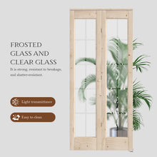 Load image into Gallery viewer, Solid Wood Glass Unfinished Bi-Fold Door With Installation Hardware Kit