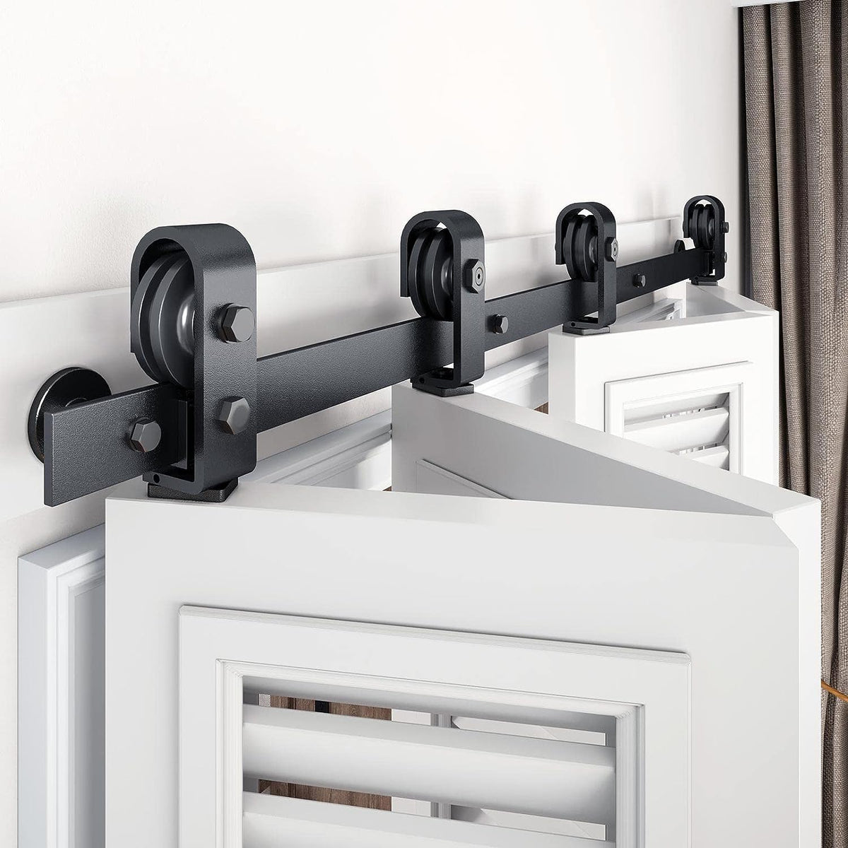 Bi-fold Sliding Barn Door Hardware,Top Mount Installation,Heavy Duty Roller,Smoothly and Quietly,Black(Door Not Included)