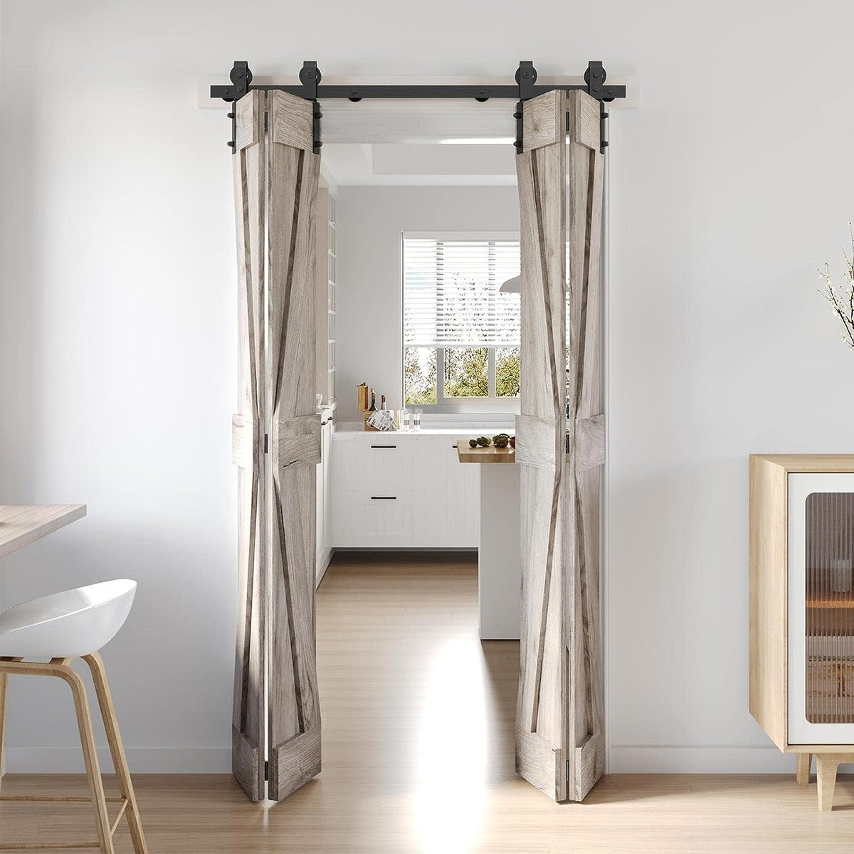 Bifold Sliding Barn Door Hardware Track Kit,Side Mounted Black Roller,Smoothly and Quietly,Assembly Easy (Door Not Included)