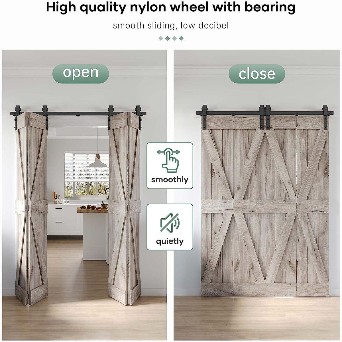 Bifold Sliding Barn Door Hardware Track Kit,Side Mounted Black Roller,Smoothly and Quietly,Assembly Easy (Door Not Included)